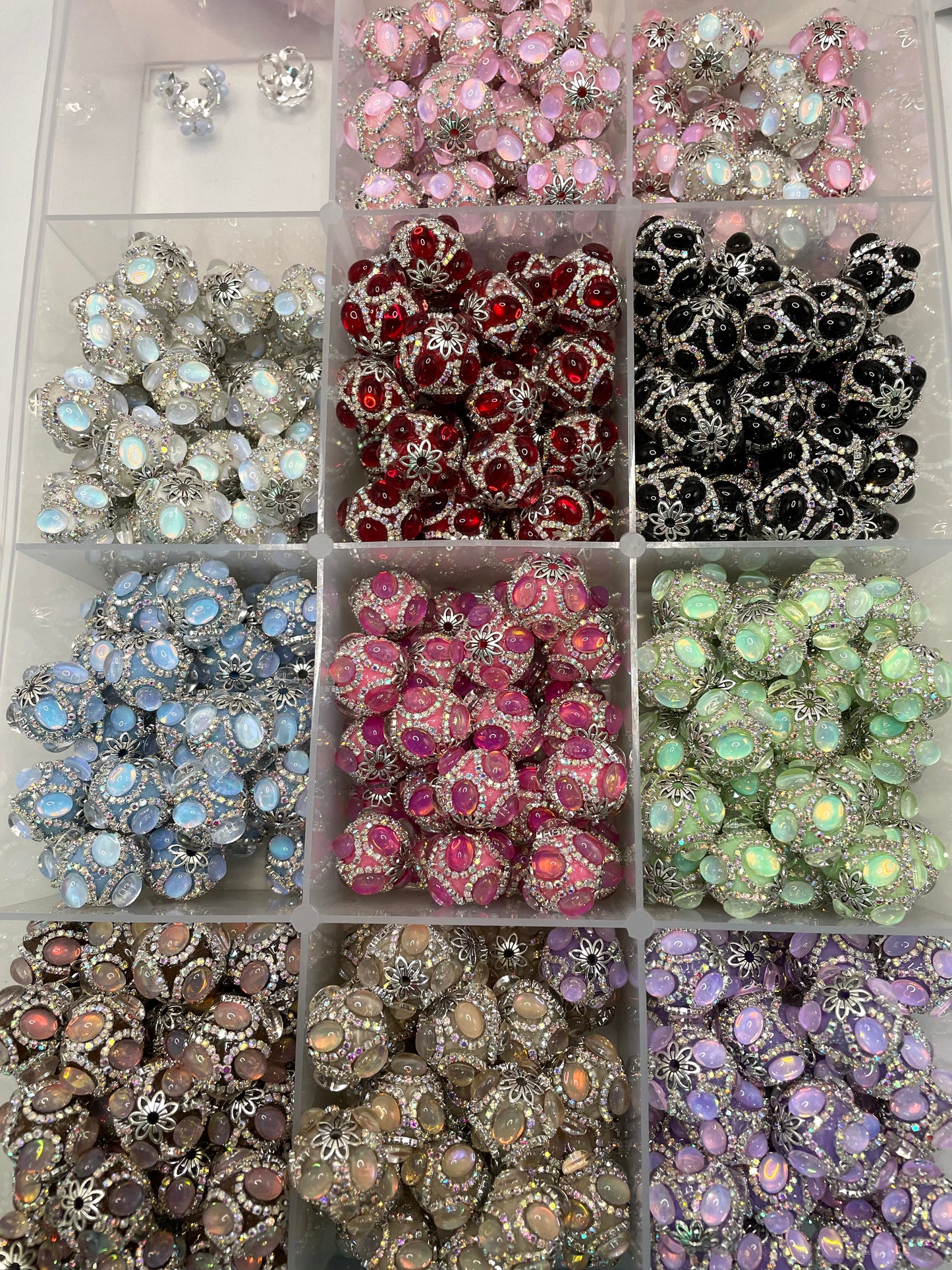 bubble bead fancy Chain and ellipsoid rhinestones Metallic flower Acrylic bead  20mm Random Mix