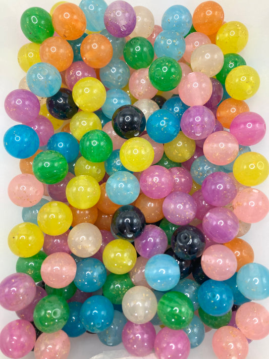 Acrylic bead glitter Gold leaf Gold flake Bead Random Mix 16mm #1