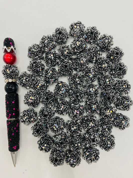 Black rose flower Rhinestone Dark Gothic Rose Flower 17mm