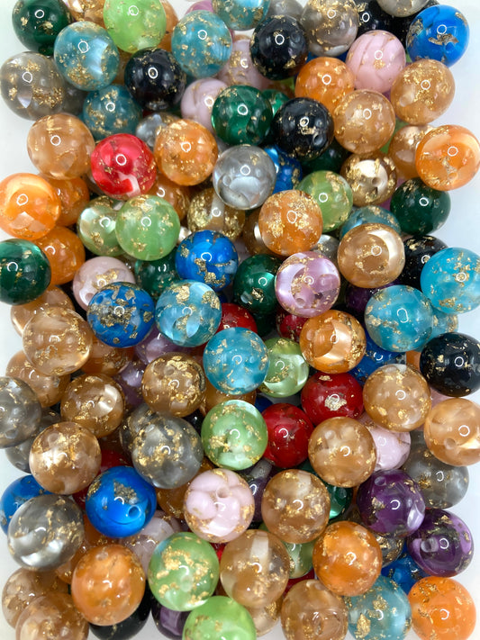 acrylic pink Moon Gold foil marble look Bead 16mm Random Mix