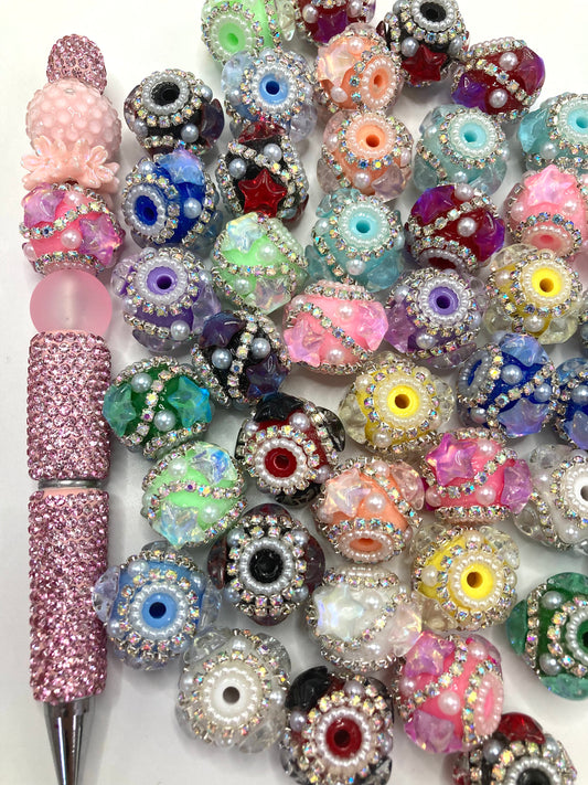 Beaded fancy beads ornaments with star shaped opal color stone and rhinestone chain and pearl ,colored,random mix