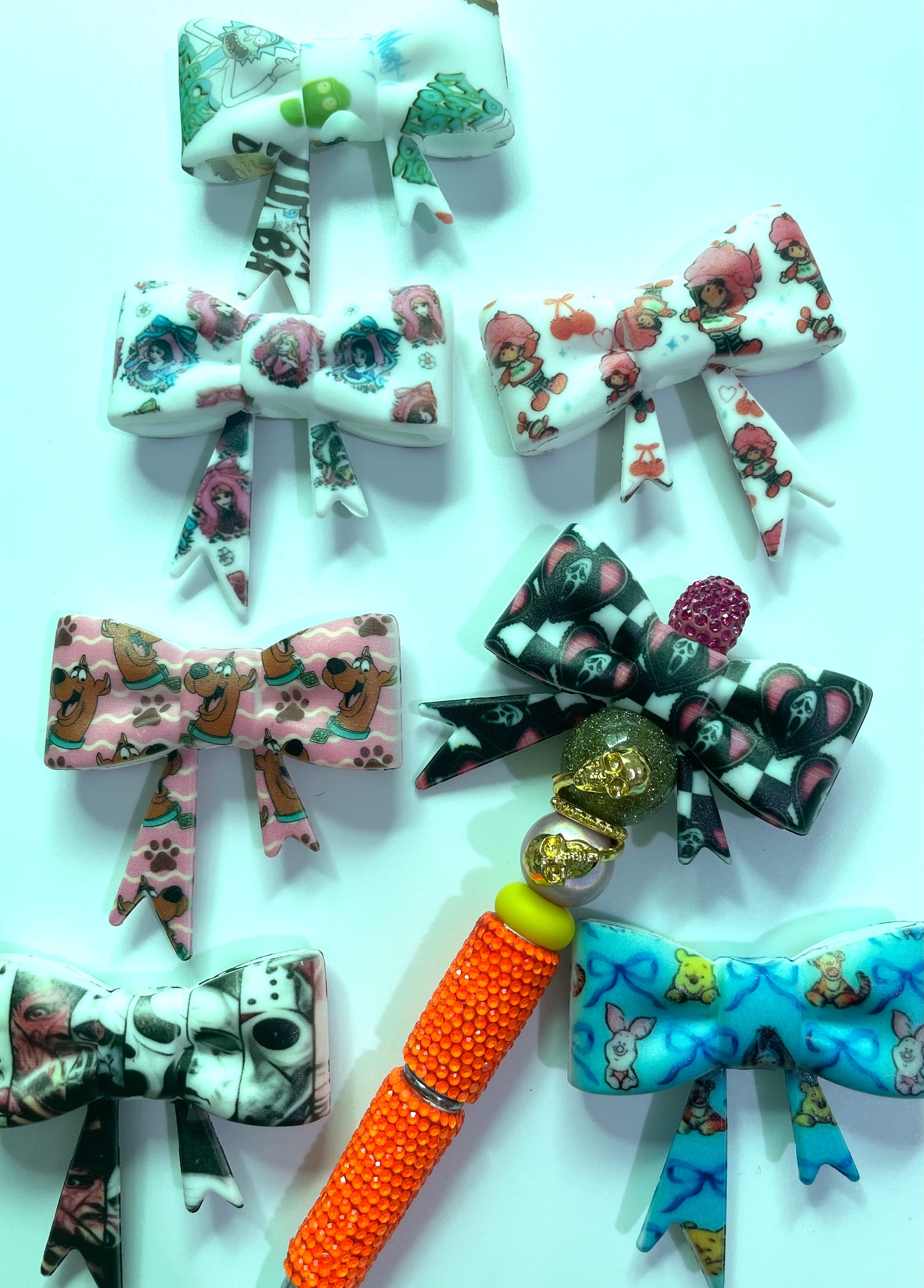 beaded beadable silicon bow beads big bow ,colored Pattern watermark bow Silicone bow 58mm Random Mix