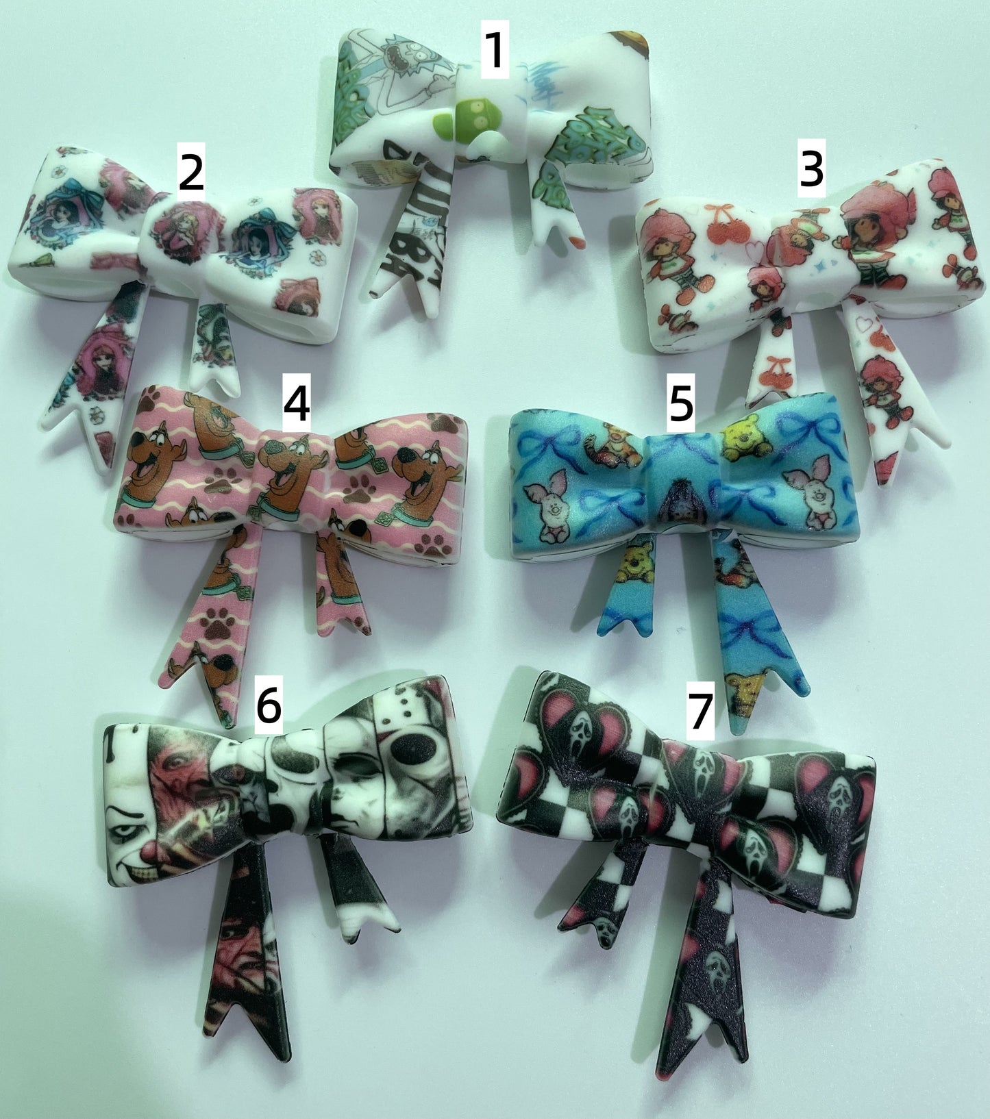 beaded beadable silicon bow beads big bow ,colored Pattern watermark bow Silicone bow 58mm Random Mix