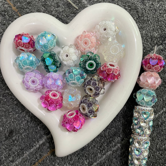 rose flower beads crystal heart fancy beads rhinestone heart flower bead