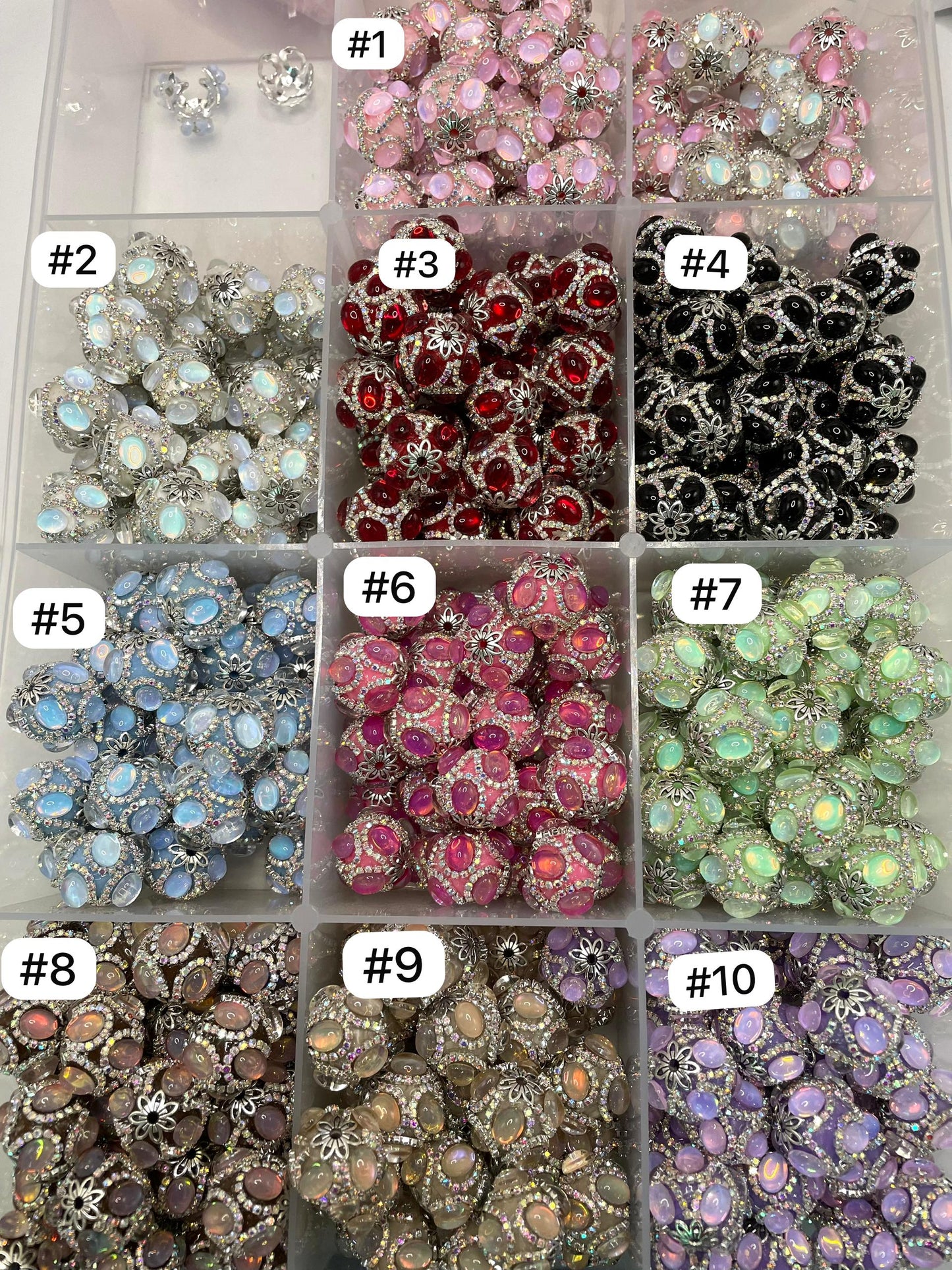 bubble bead fancy Chain and ellipsoid rhinestones Metallic flower Acrylic bead  20mm Random Mix