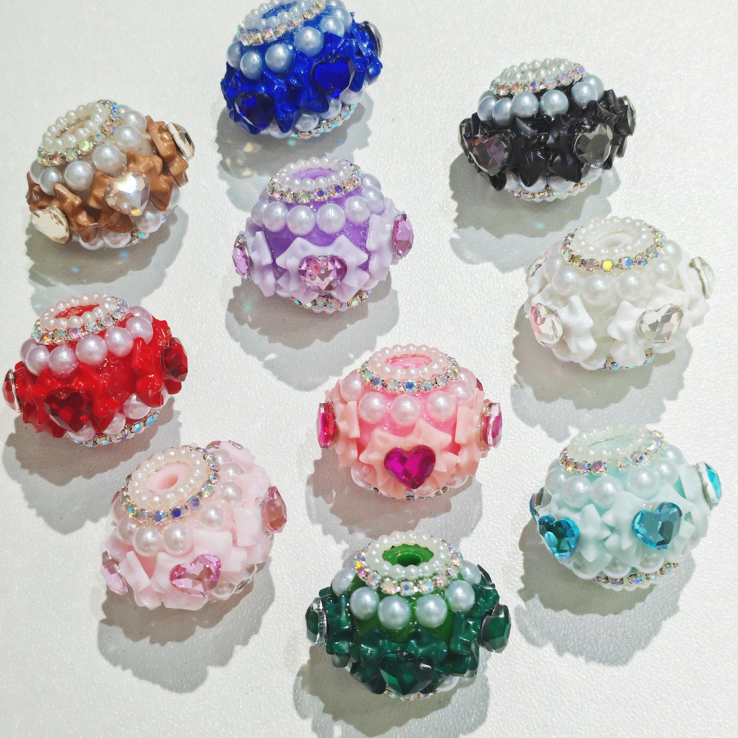 bow with heart fancy bead pearl chain random mixed