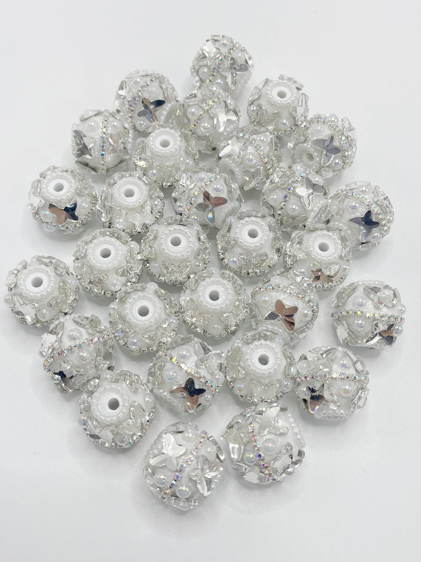 Fancy Beads mirror Butterfly Chain pearls Bubble Pink and white beads Random Mix