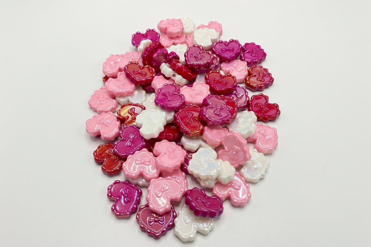 Heart beads Valentine's Day Beads Bows and hearts 28mm Random Mix