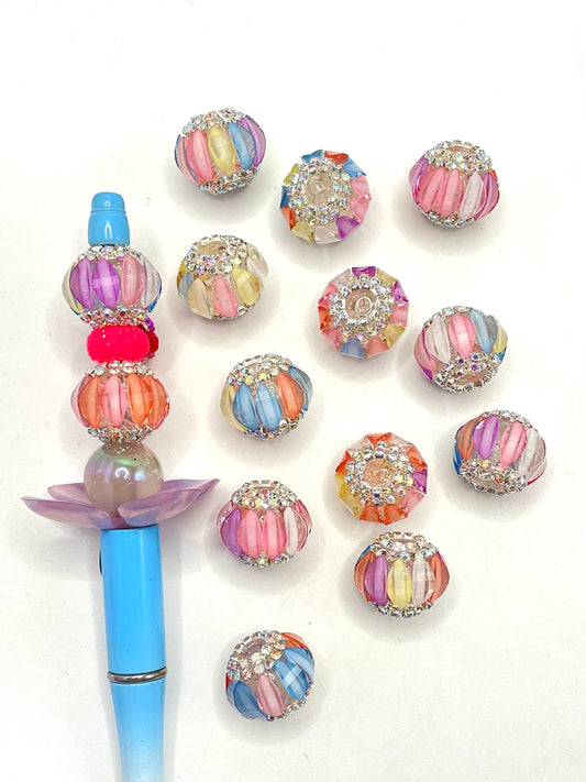 Fancy Lantern Bead Multiple Color Clear Lantern Acrylic Beads With Rhinestone Chain,Random Mix,18mm Fancy-29