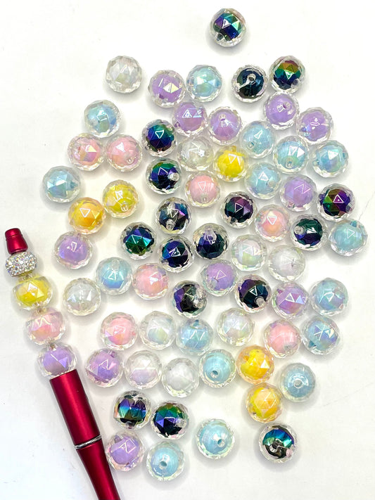 Glossy Double Layer Multicolor Diamond Shaped Acrylic Round Beads,Random Mix,16mm