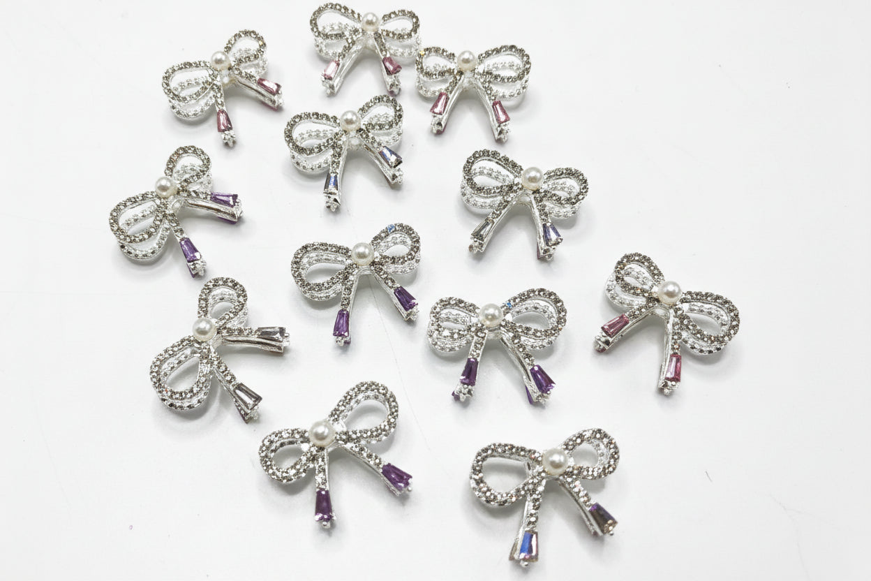 Metal bow beads rhinestones Pearl bow tie 25mm Random Mix