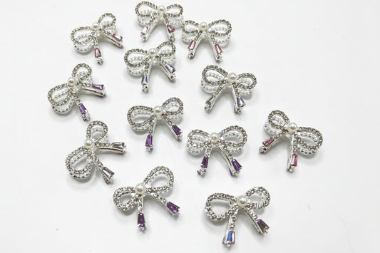 Metal bow beads rhinestones Pearl bow tie 25mm Random Mix