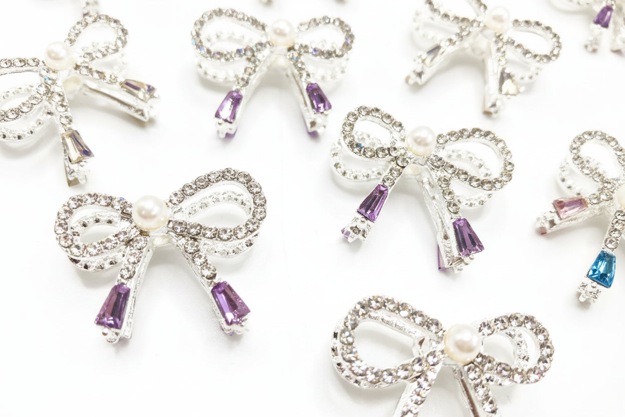 Metal bow beads rhinestones Pearl bow tie 25mm Random Mix