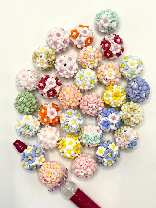 Fancy Beads Colorful flower and rhinestone clay beads,Random Mix,20mm Fancy-557