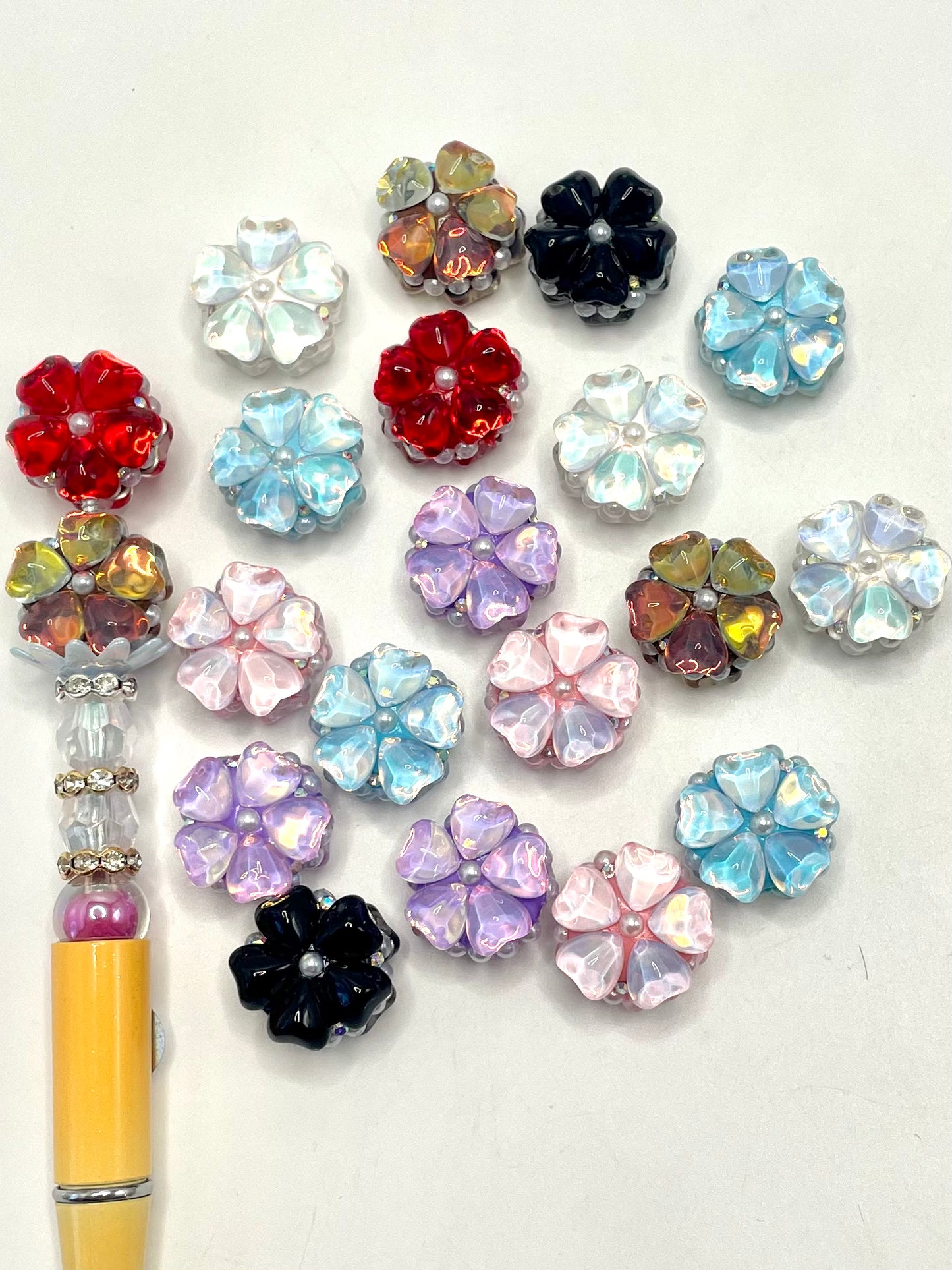 Multi-colored Flower Clay Beads Composed of Clear Crystal and Rhinestone Pearl,Random Mix,20mm Fancy-289