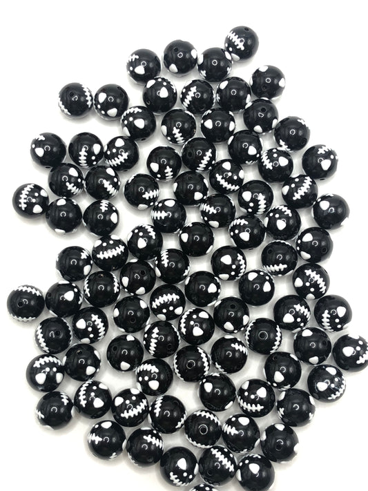 halloween series Jack face  Black and white cartoon acrylic beads Random Mix 16mm