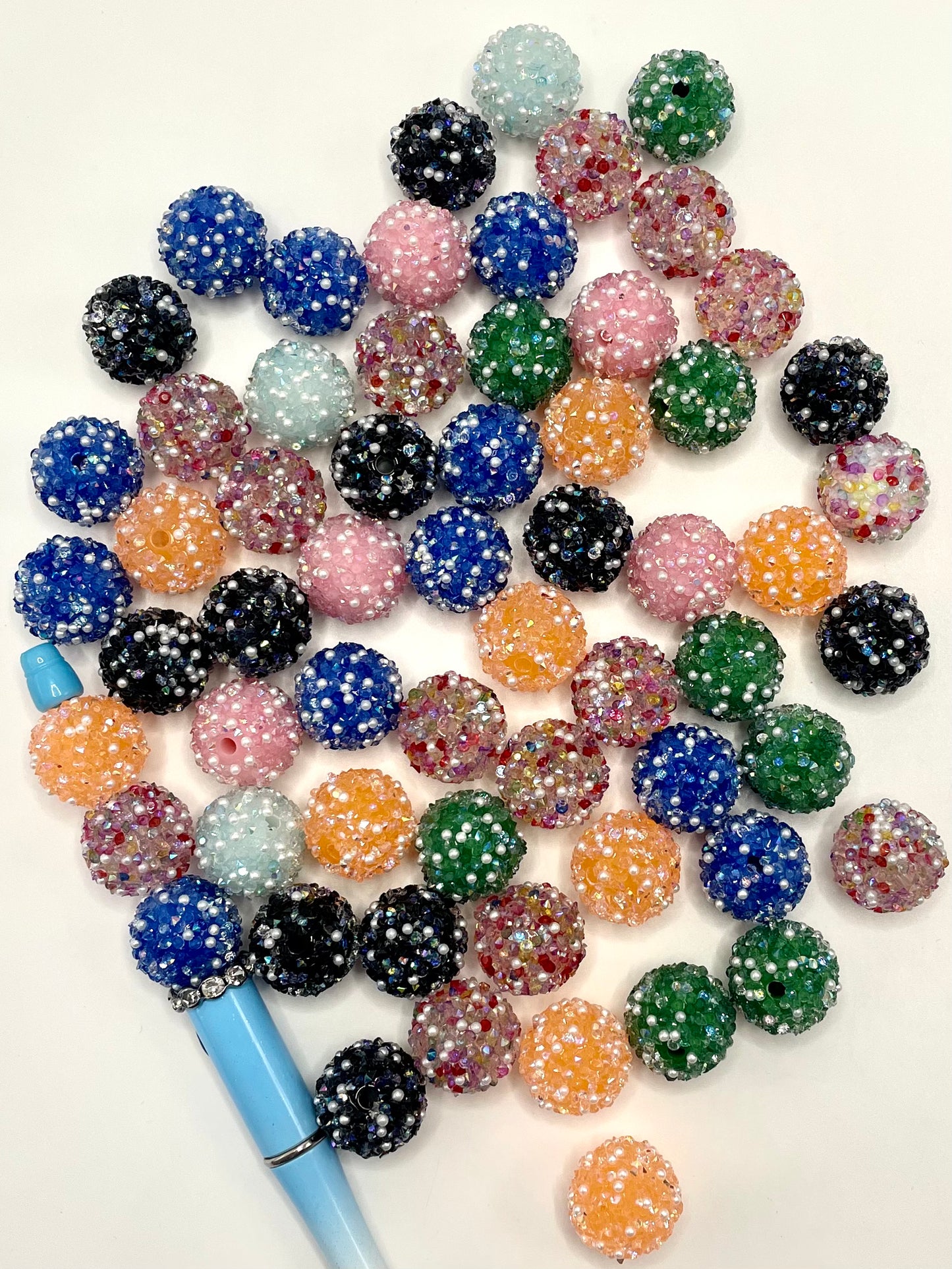 Pearl with Multicolor Rhinestone Acrylic Sugar Round Beads,Random Mix,18mm