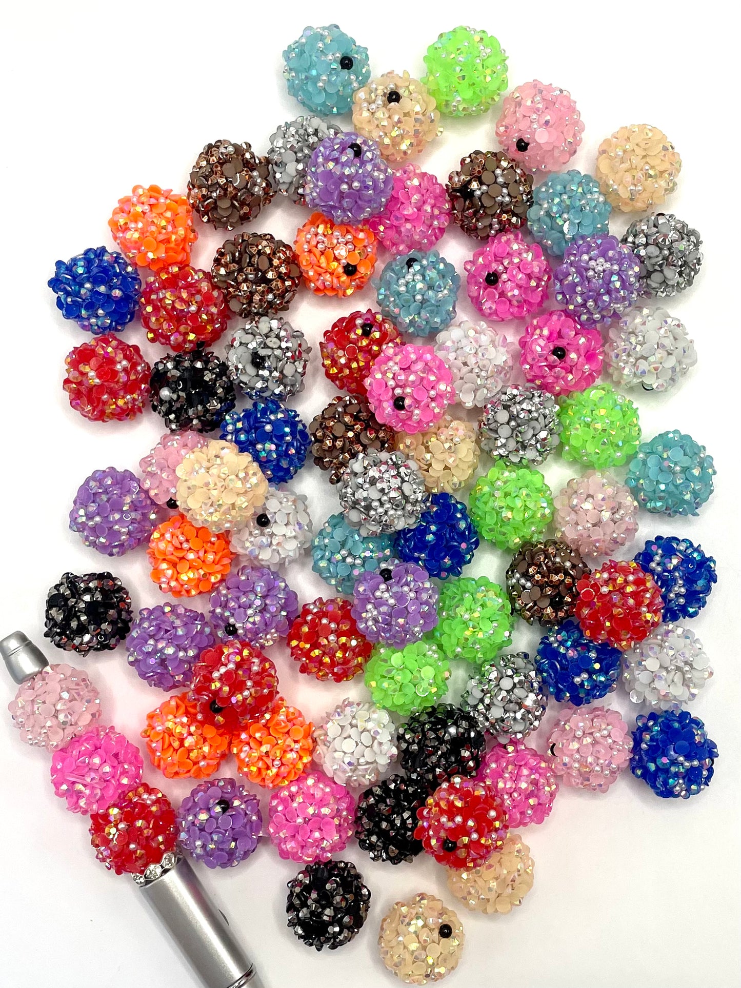 Multicolor Sequin UV Rhinestones with Pearl Rhinestones,Random Mix,18mm