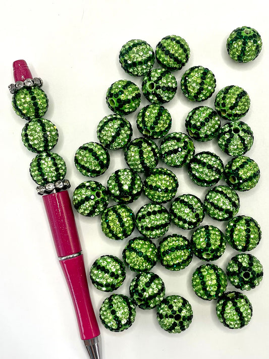 Watermelon Dark Light Green Striped Clay Beads,16mm