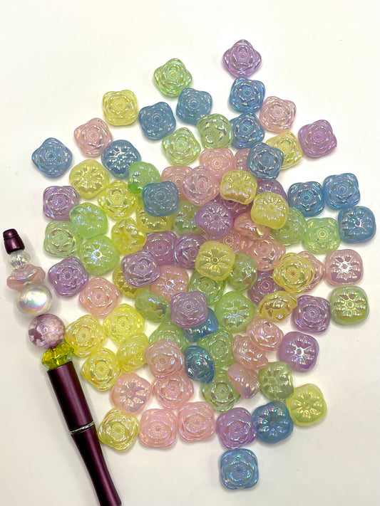 Multi-color Square UV Acrylic Rose Beads,Random Mix,19mm