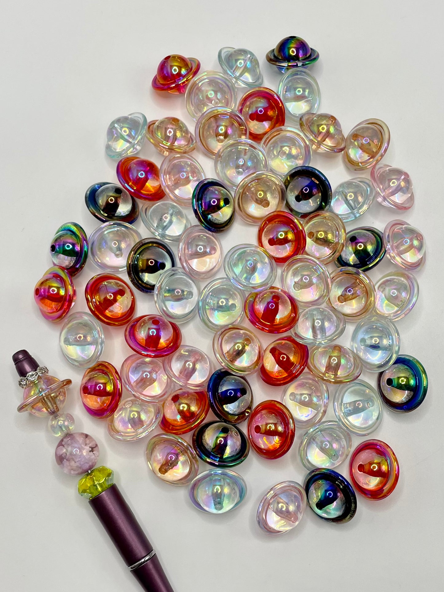 Clear Multicolor UFO Flying Saucer Acrylic Beads,Random Mix,22mm