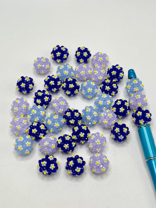 Glossy Yellow Flowers or Daisy and Clear Crystal Acrylic Round Beads,Random Mix,17mm Fancy-479