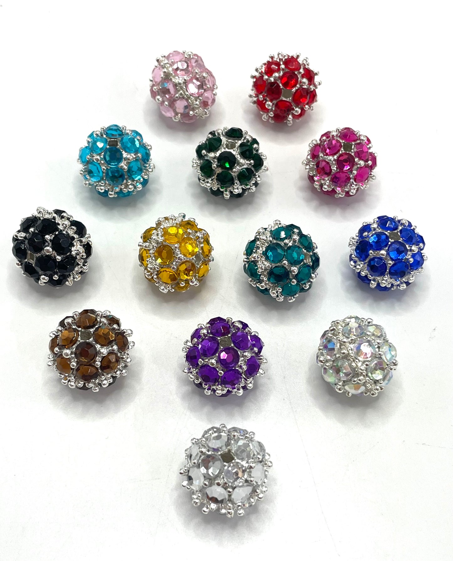 Alloy Bead Drak Color Metal Silver Thorn Ball with Multicolor Rhinestones,Random Mix,18mm Random Mix