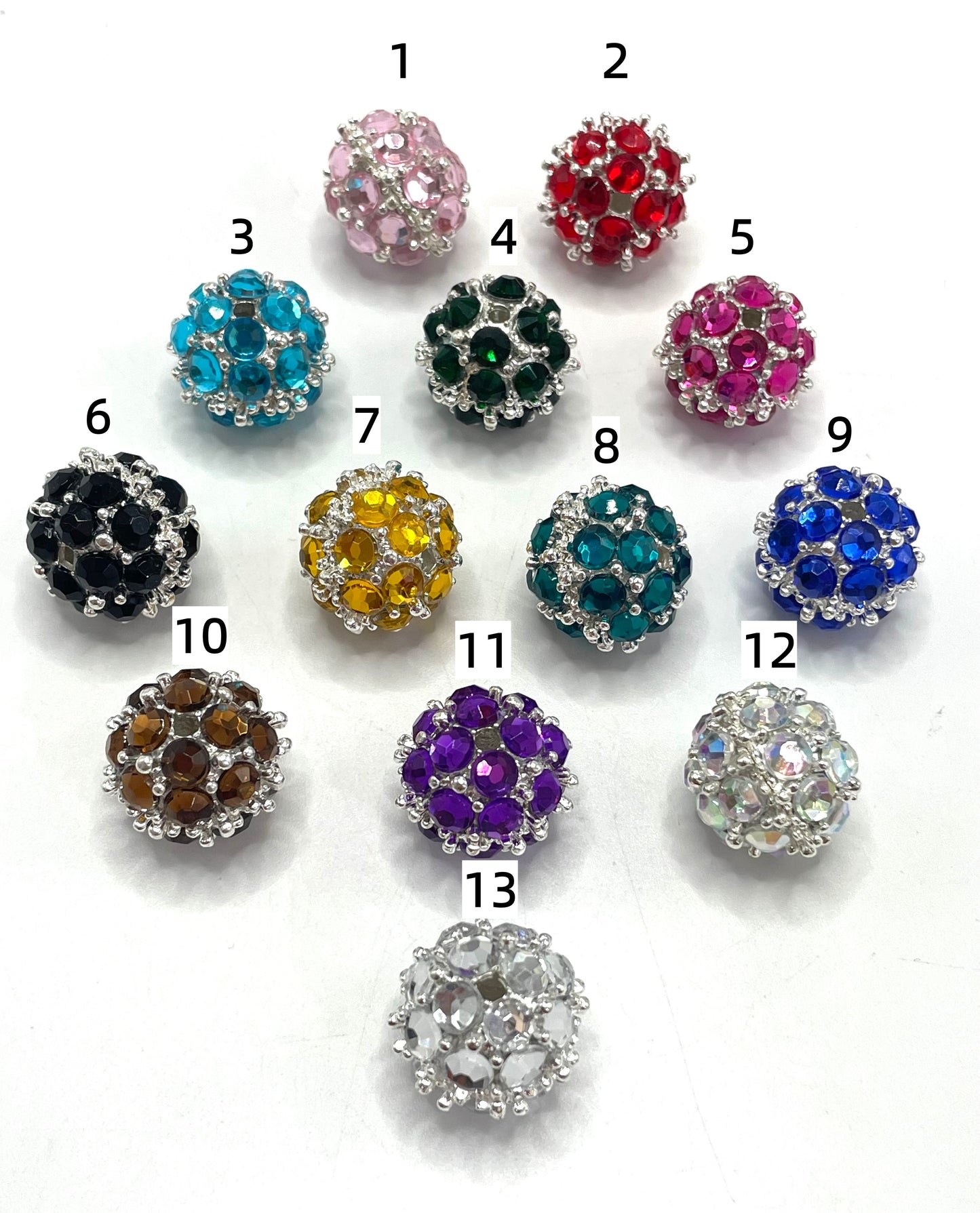 Alloy Bead Drak Color Metal Silver Thorn Ball with Multicolor Rhinestones,Random Mix,18mm Random Mix