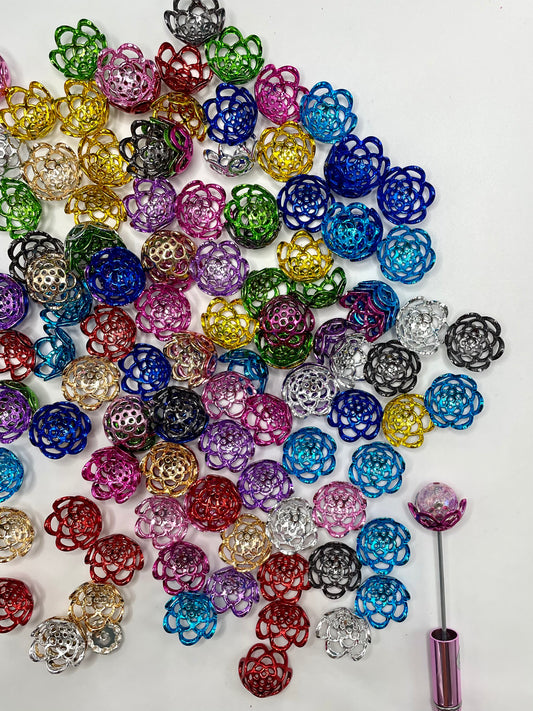 Bead Cap Metallic Colored Acrylic Flower Spacers,Random Mix,21mm