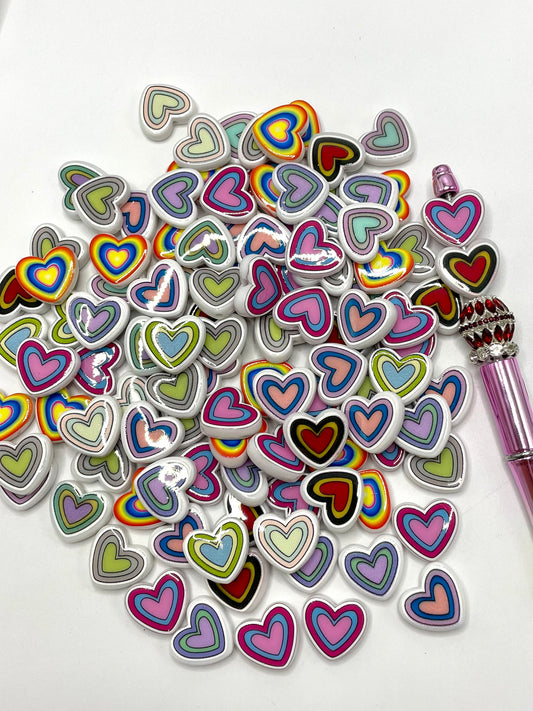 Heart Painted Love Acrylic Beads,Random Mix,20mm