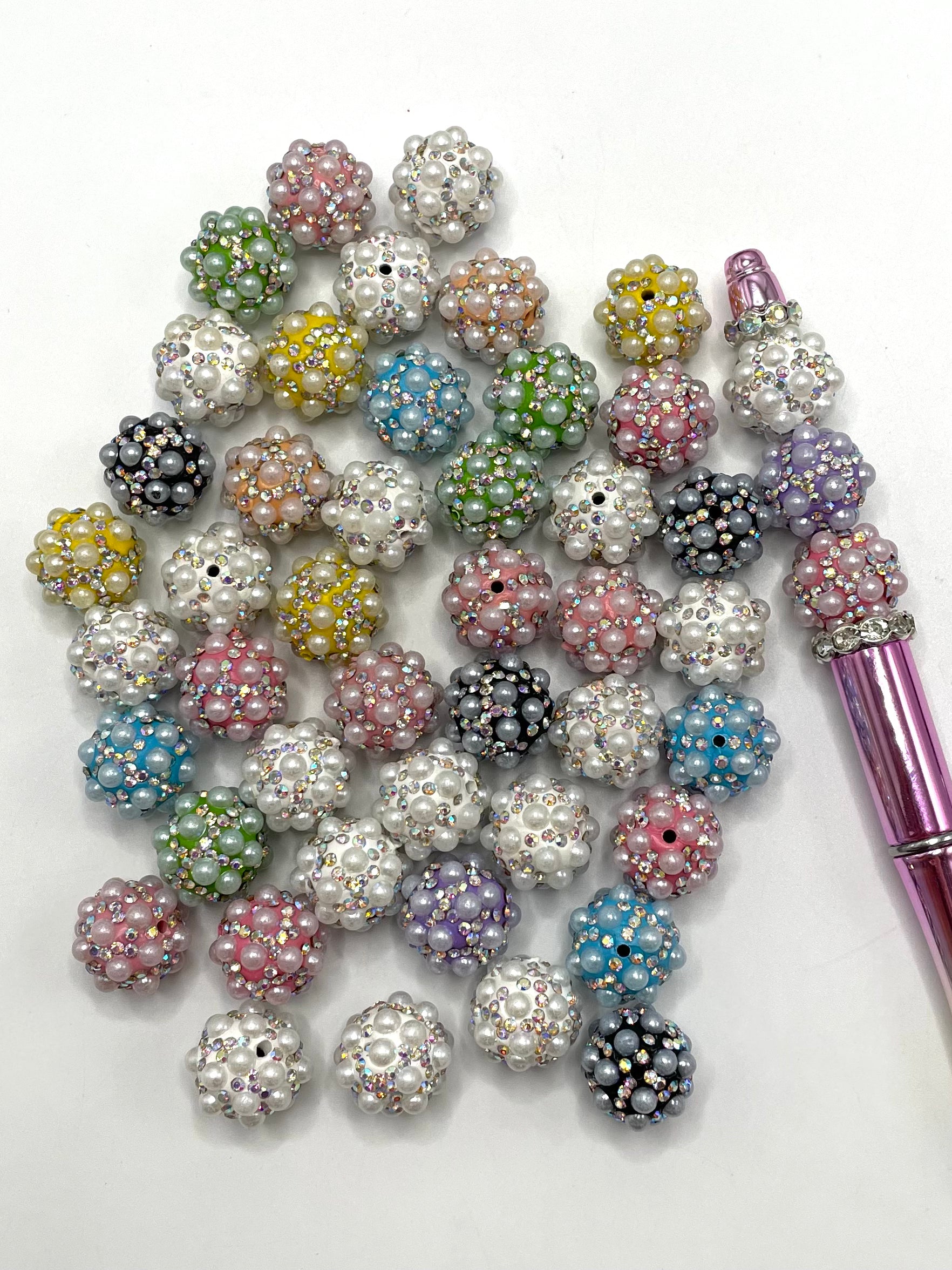 Random Rhinestone White White Pearl and AB Color Rhinestones Clay Round Beads,Large Size,Random ...
