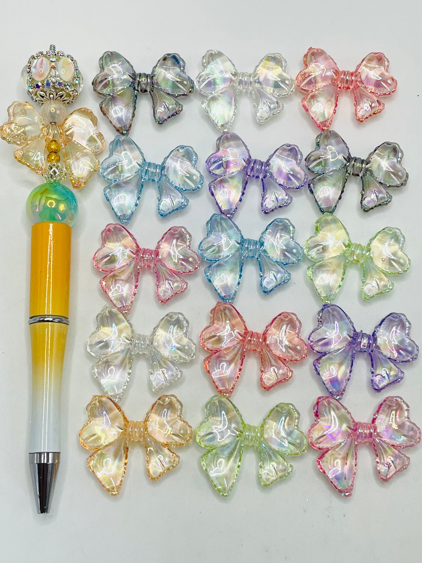 Acrylic bead Acrylic bow with sparkling beads Transparent bow colorful UV beading 33mm Randoom Mix