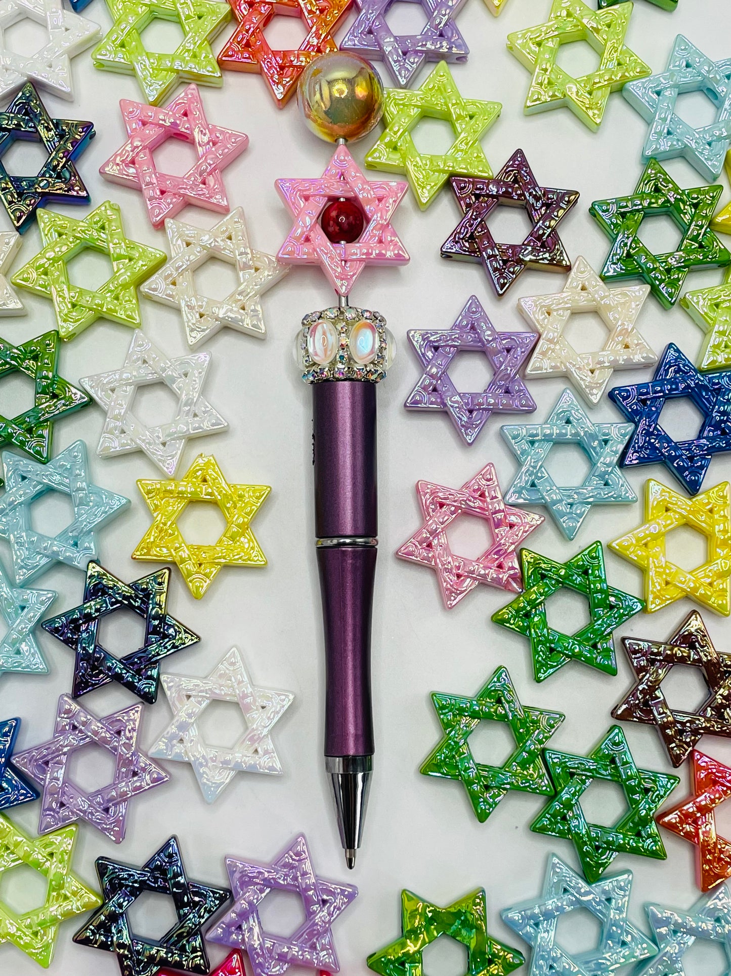 Hexagonal star beaded Multi-color UV hexagonal star hollow beading Random Mix25mm