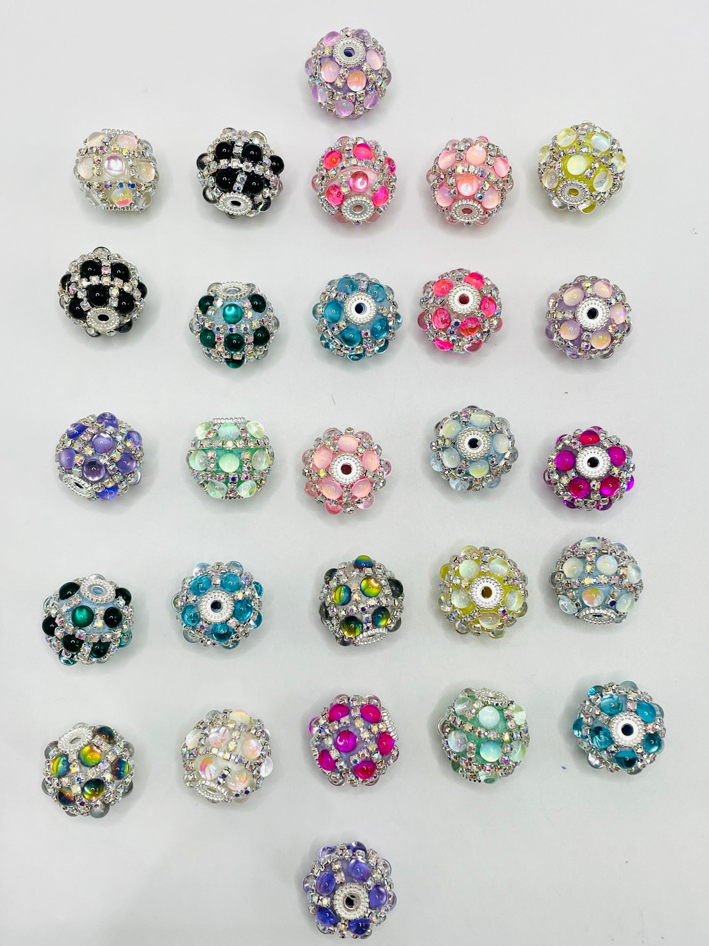 Half Round Cat Eye Beads with AB Rhinestones Chain Wrapped Acrylic Multicolor Beads,Random Mix,20mm Fancy-48