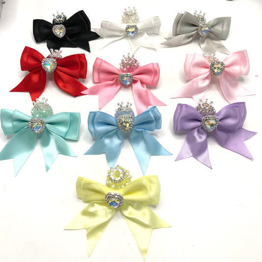 textile fabrica bow with crown bead fancy bead craft with crown ornament with bow satin ribbon knot,ornament with pearl and sugar stone, delicate handcraft ,randon mix color
