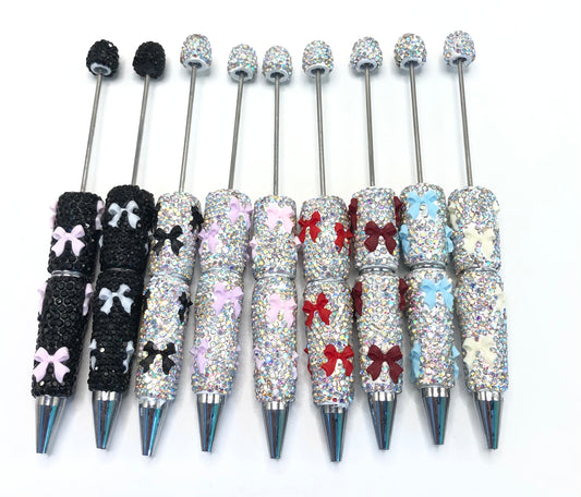colorful clay rhinestone pen Diy Clay Rhinestone with bow shape rhinestone beaded beadable pen Rhinestone pen Bling pen, Random MiX