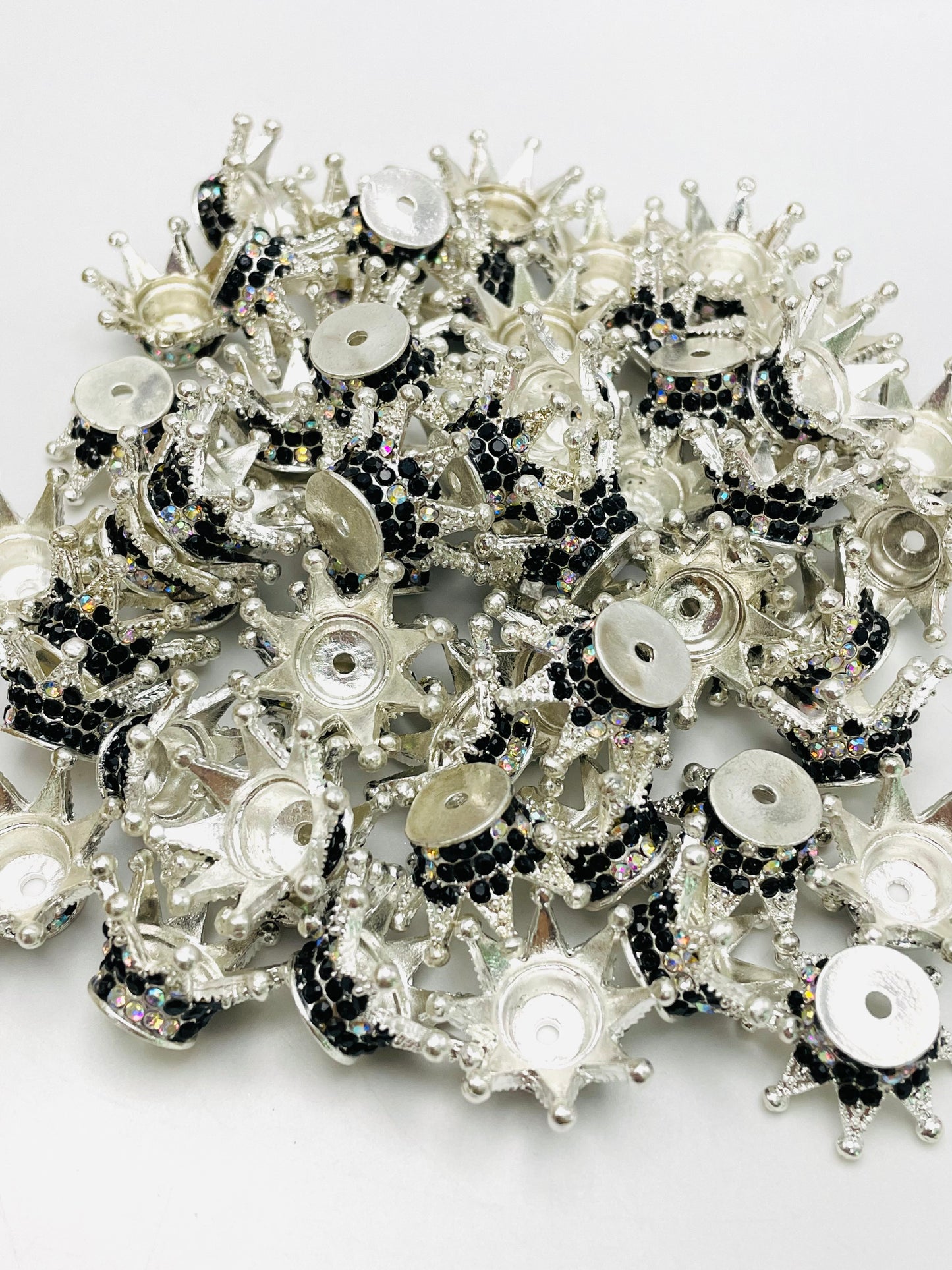 Shining Rhinestone Alloy Crown Spacer Beads Random Mix 25mm