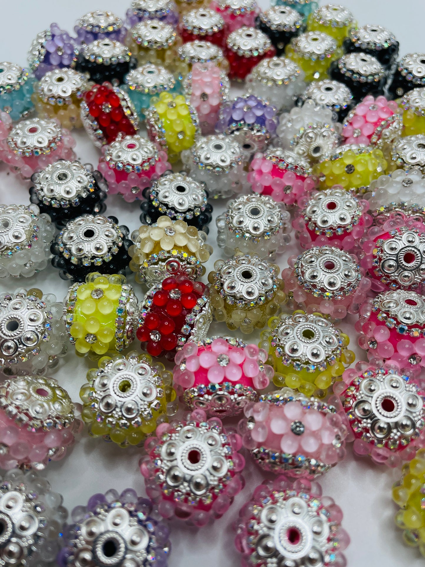 bubble Flower Bead Colorful Folwer with  Rhinestones spacer,Random Mix,22mm