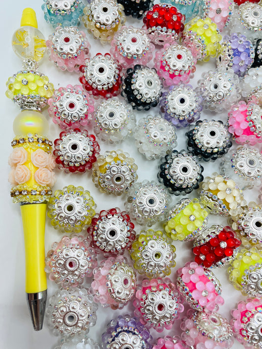 bubble Flower Bead Colorful Folwer with  Rhinestones spacer,Random Mix,22mm