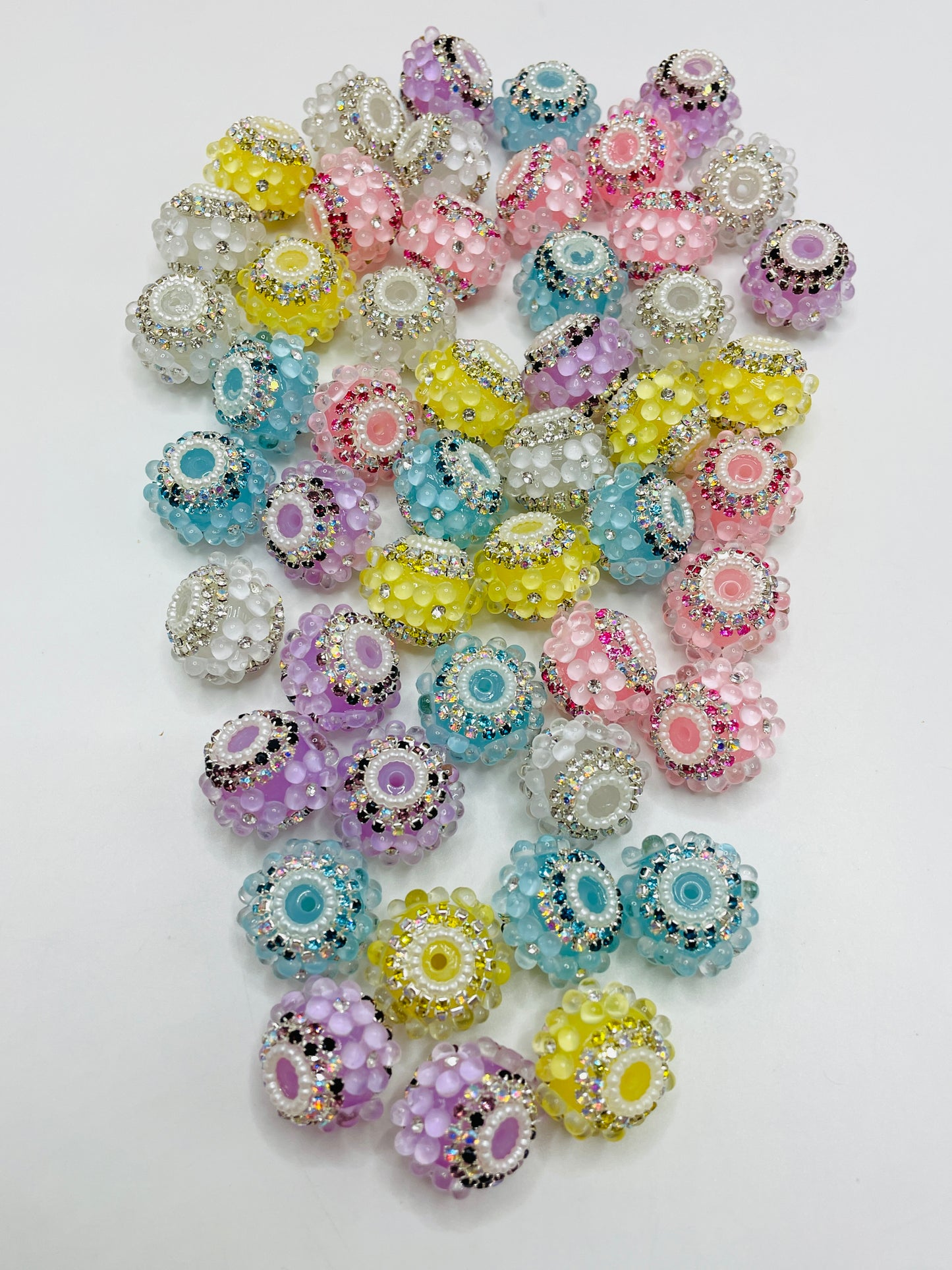 bubble Flower Bead Colorful Folwer with Pearl Rhinestones,Random Mix,22mm Fancy-9