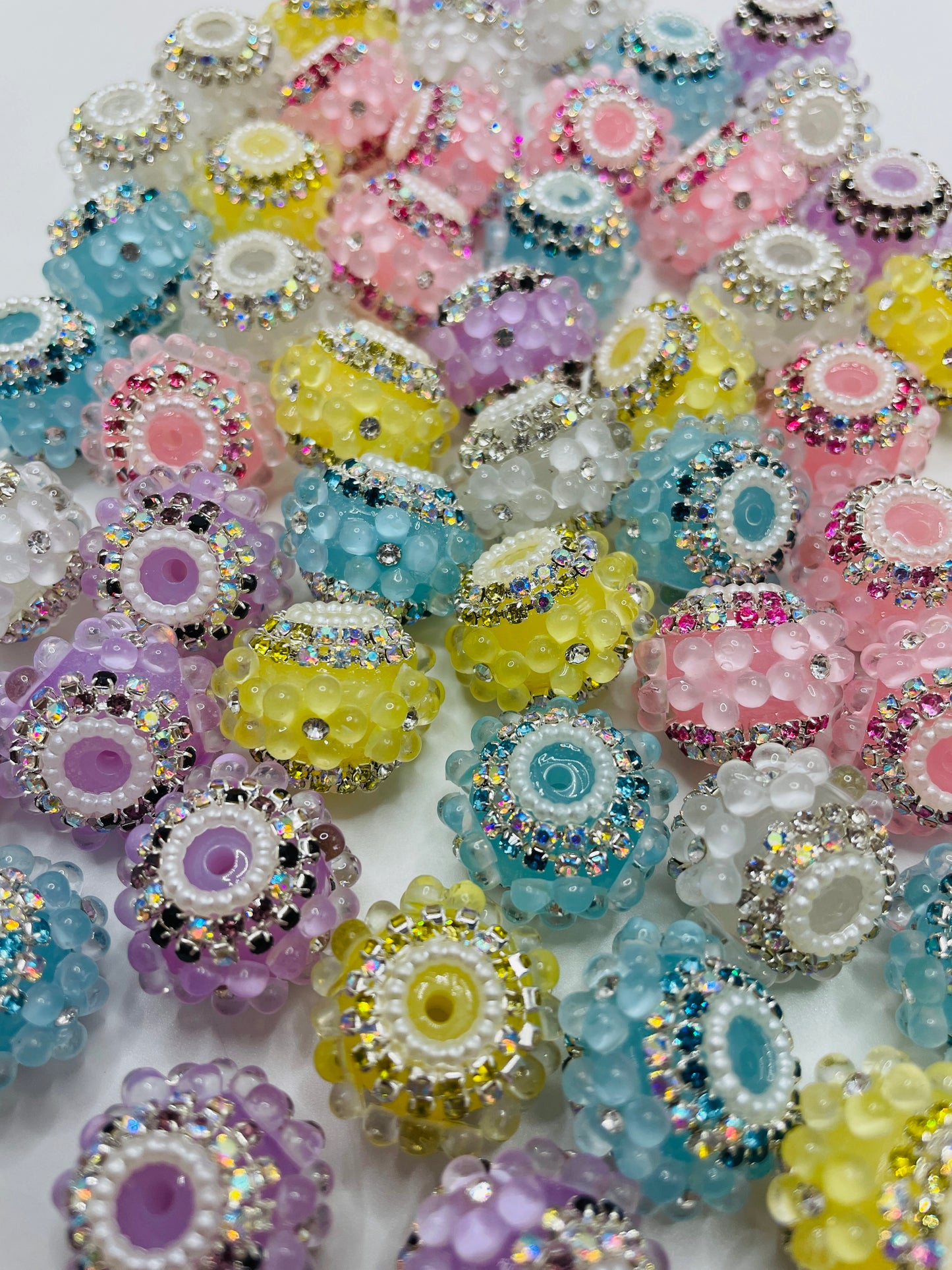 bubble Flower Bead Colorful Folwer with Pearl Rhinestones,Random Mix,22mm Fancy-9