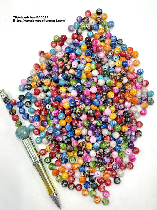 Dark Marble Pattern Acrylic Round Beads,Random Mix,8mm