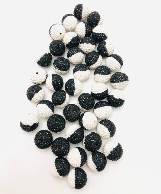 Clay Beads with Black and white Rhinestones 16mm