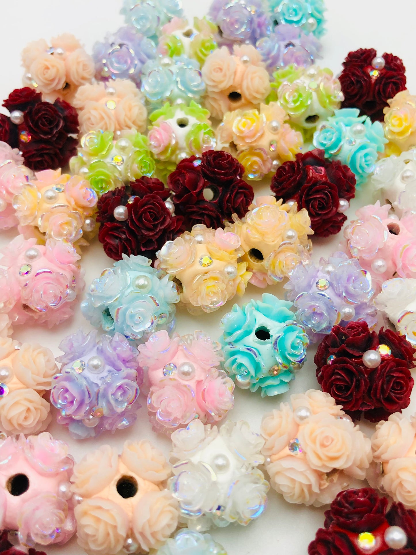 fancy Rose bead Flower bead Clay bead rhinestone 16mm Random Mix