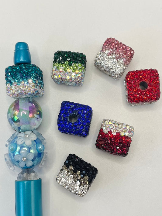 Cube Ombre Colorful Rhinestone Clay Bead,Random Mix，16mm