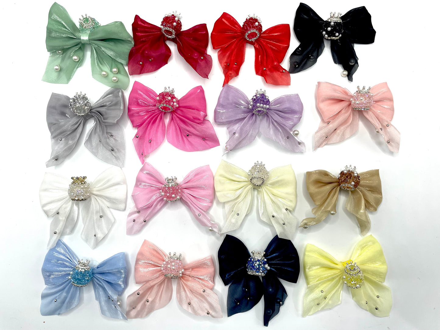 more colors textile fabrica with crown bead fancy bead silk bow pillow fancy bead craft with crown organza silk finishing bow ,ornament with pearl and sugar stone, delicate handcraft ,randon mix color