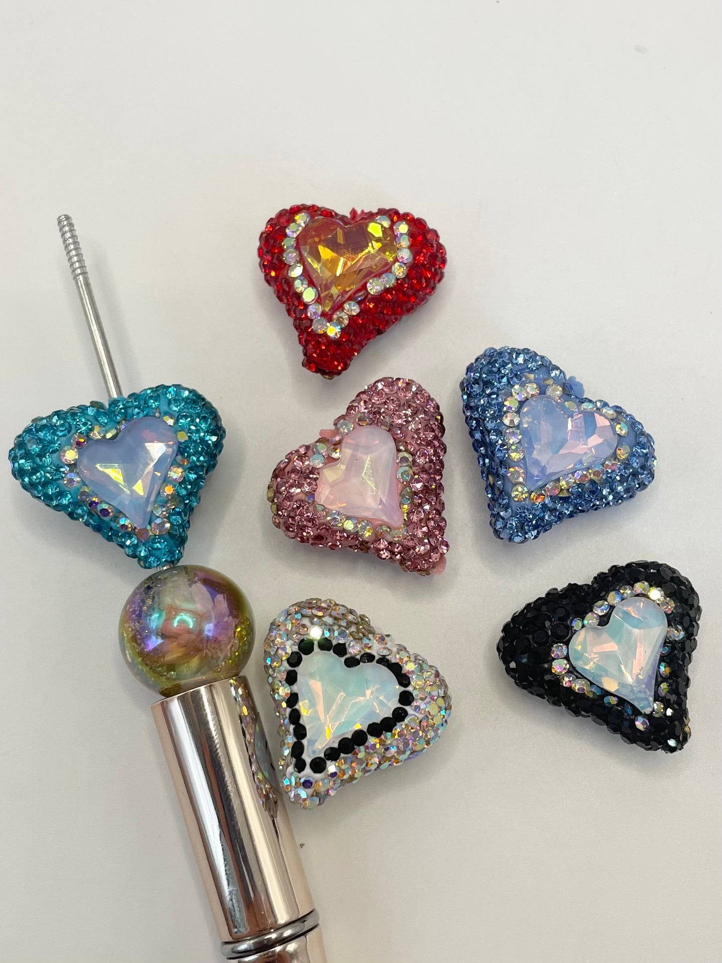 Heart-shaped Clay with Colored Rhinestone Crystal Beads,Random Mix,23mm