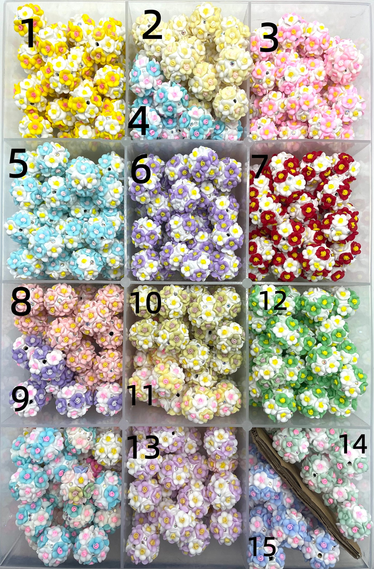 flower bead Fancy Beads Colorful flower and rhinestone clay beads,Random Mix,20mm Fancy-557