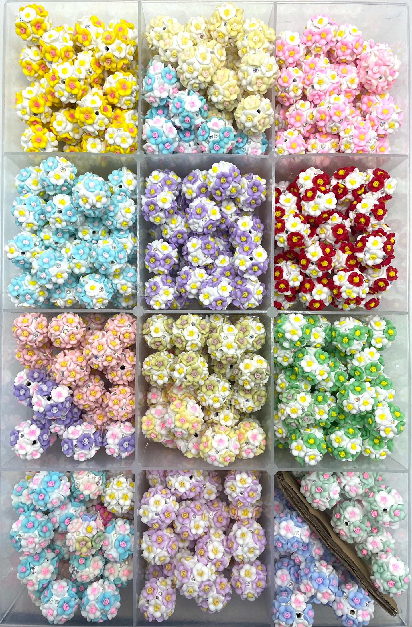 flower bead Fancy Beads Colorful flower and rhinestone clay beads,Random Mix,20mm Fancy-557