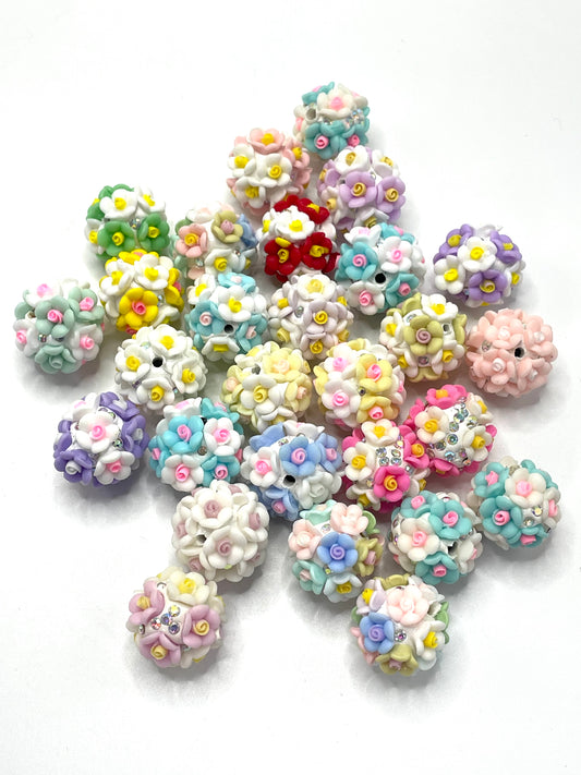 flower bead Fancy Beads Colorful flower and rhinestone clay beads,Random Mix,20mm Fancy-557
